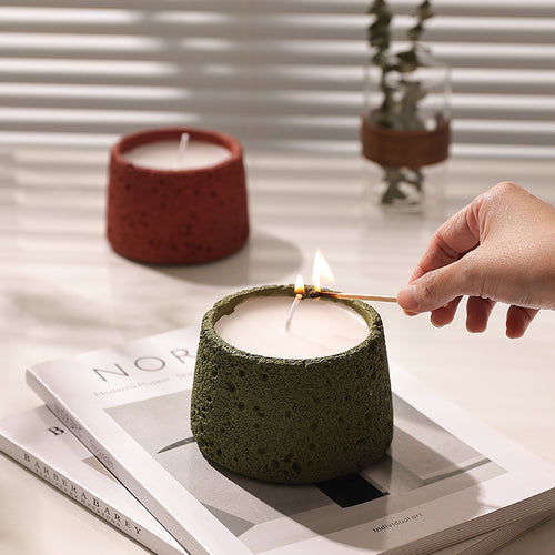 Cast cement candle vessel in nine matte colours, sold empty