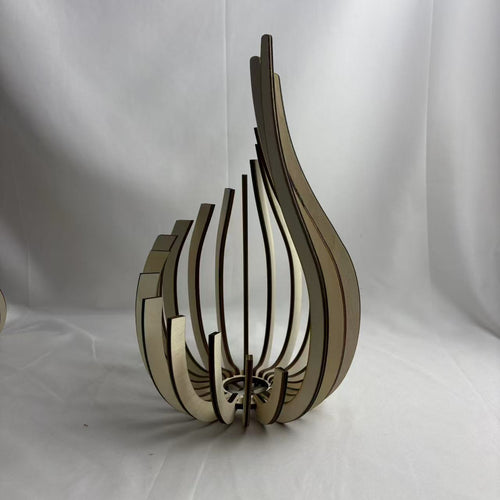 Carved wooden teardrop candle holder display stand in three sizes